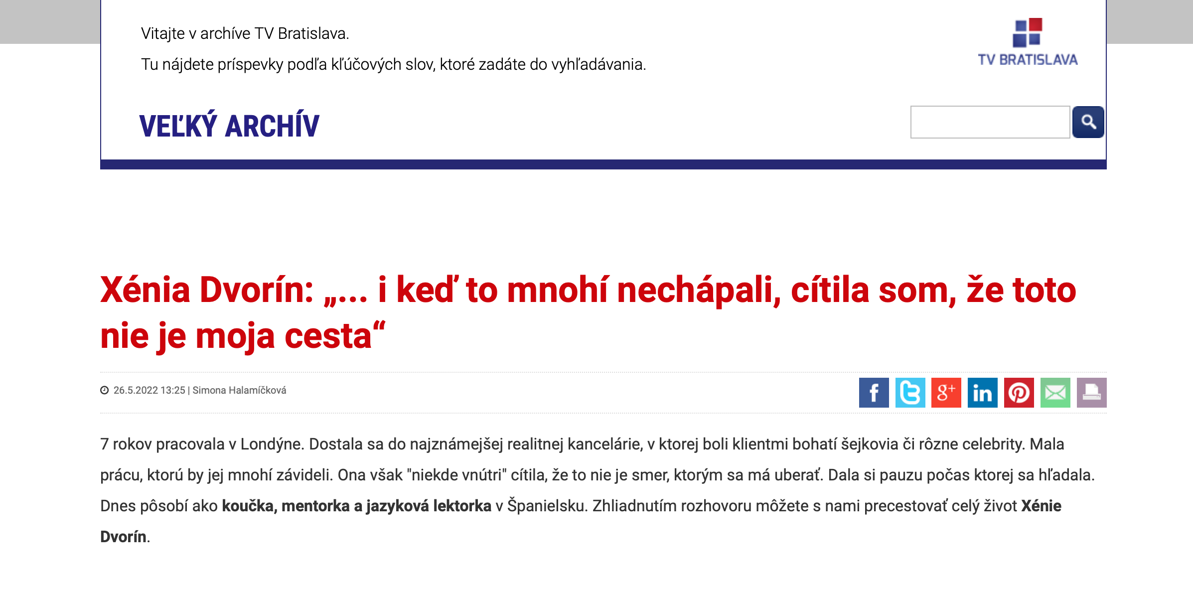 Xenia in TV Bratislava